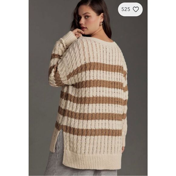 NEW Anthropologie Pilcro Camel Longline Stitch Striped Tunic Knit Sweater Small - Picture 8 of 8